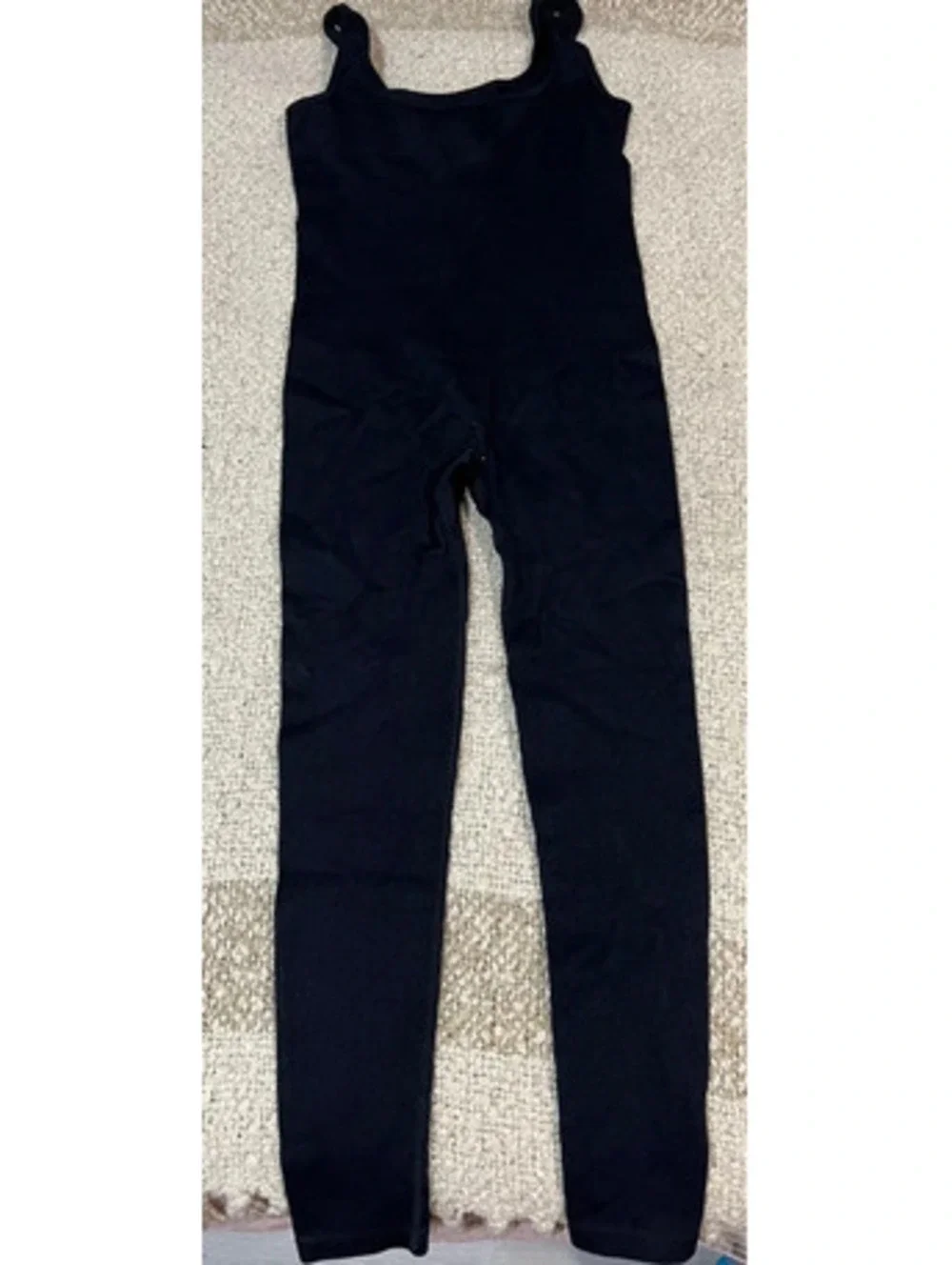 L woman black stretchy bodysuit pants top one piece